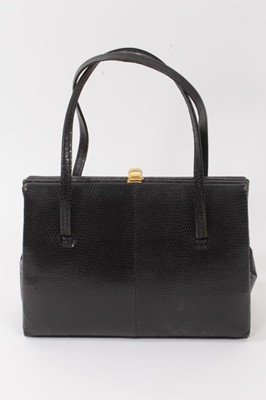 Lot 2093 - Two vintage handbags, one brown leather and lizard skin by Ceancarel the other is black lizard skin by Widegate.