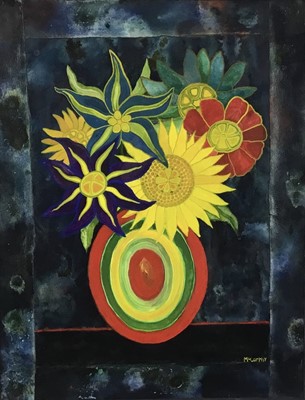 Lot 44 - Peter McCarthy (b. 1955) mixed media and collage - Art Deco vase of flowers