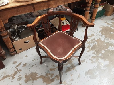 Lot 1164 - Art Nouveau inlaid elbow chair, carved corner chair and a mahogany carver (3)