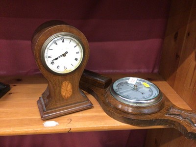 Lot 233 - Edwardian inlaid mantel clock, together with a barometer