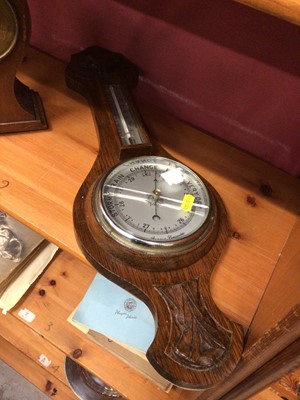 Lot 233 - Edwardian inlaid mantel clock, together with a barometer