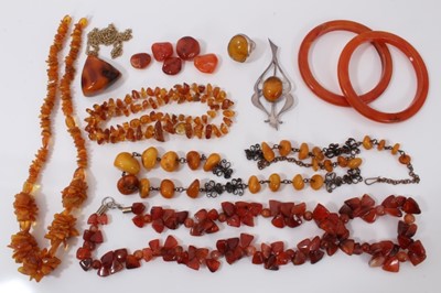 Lot 30 - Group amber and amber type jewellery including silver mounted brooch and ring
