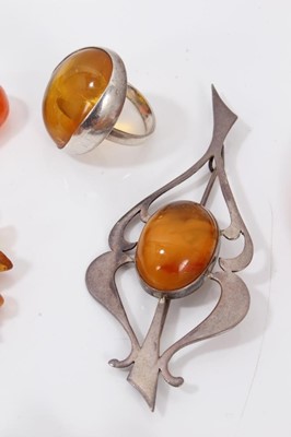 Lot 30 - Group amber and amber type jewellery including silver mounted brooch and ring