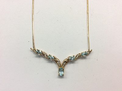 Lot 770 - 9ct gold aquamarine and diamond set necklace