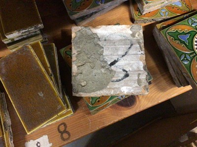 Lot 225 - Quantity of Victorian tiles, including square patterned tiles and plain rectangular ones