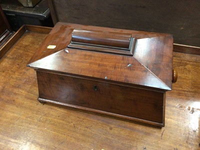 Lot 223 - 19th century mahogany tea caddy of sarcophagus form, two-division interior