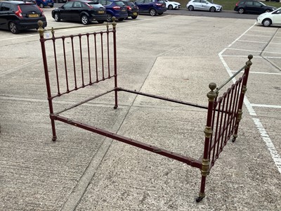 Lot 1189 - Victorian brass and iron double bed with side irons