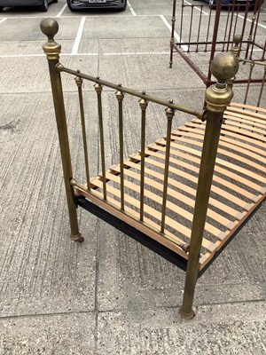 Lot 1190 - Victorian brass single bed with side irons and slatted base
