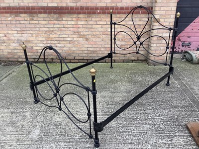 Lot 1191 - Victorian style brass and iron double bed with side irons