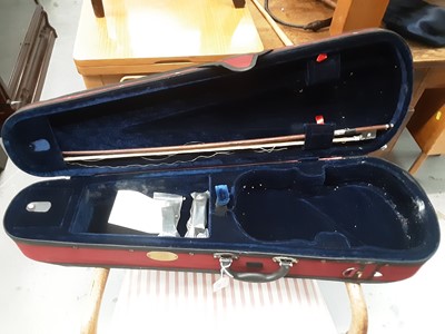 Lot 213 - Violin case and a bow