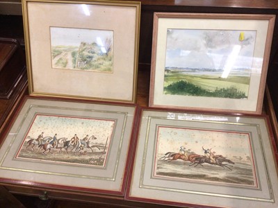 Lot 208 - Pair of 19th century equestrian prints, together with two watercolours