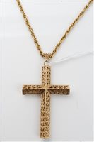 Lot 1632 - Gold (9ct) openwork cross pendant on chain