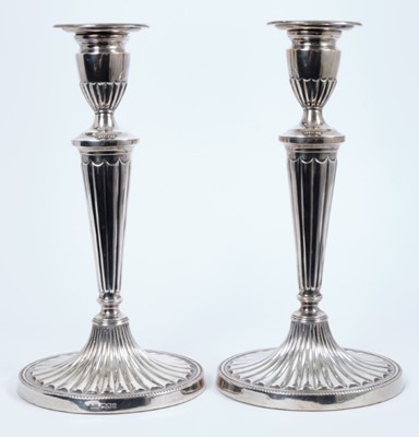 Lot 334 - Pair of contemporary silver George III neoclassical style candlesticks London 1960