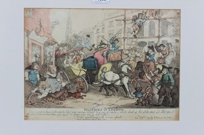 Lot 1006 - Thomas Rowlandson (1757-1827) hand coloured etching, Miseries of London, published Ackerman 1807, 25 x 35.5cm, glazed frame