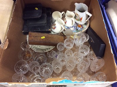 Lot 350 - Three boxes of mixed ceramics, glassware and sundries including boxed sets of plated cutlery
