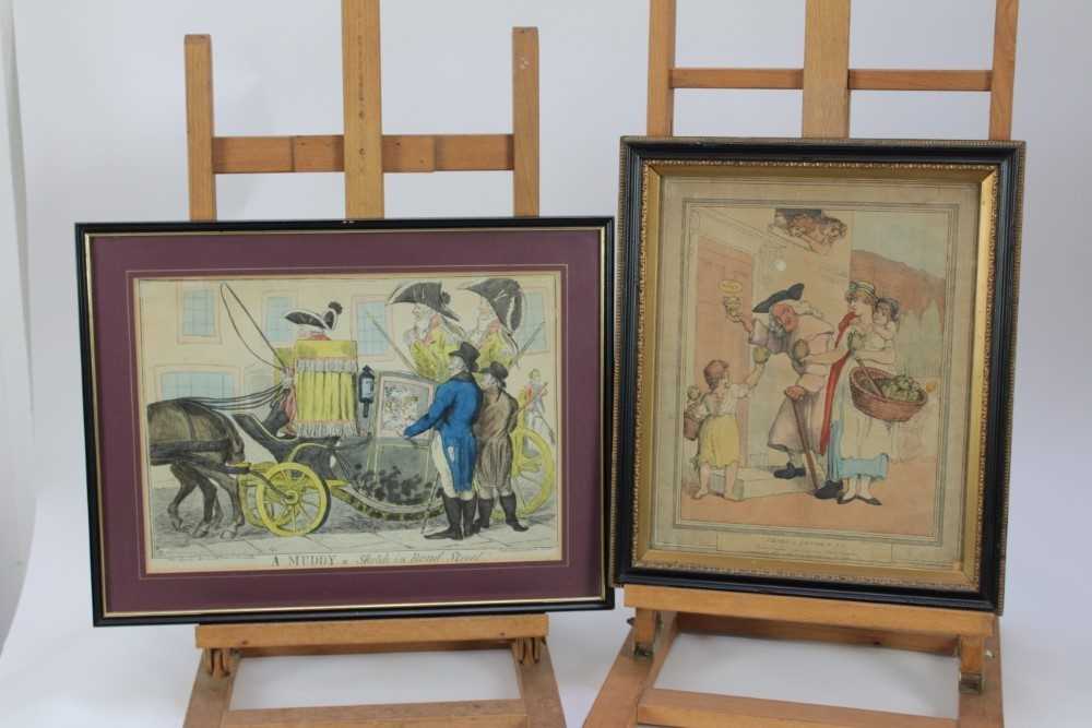 Lot 1022 - Isaac Cruickshank (1789-1856) hand coloured etching, A Muddy, A Sketch in Bond Street, published S W Fore's. 1800. 25.5 x 36cm, framed