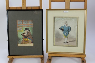 Lot 1023 - James Gillray (1756-1815) hand coloured etching and aquatint, Prince Regcnt, published H. Humphrey 1802, 25 x 20cm, together with A standing dish at Boodles, published H Humphrey 1800, 22.5 x 13cm,...