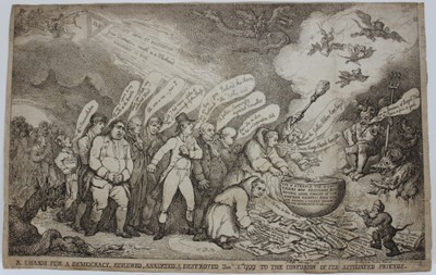 Lot 1027 - Thomas Rowlandson (1756-1827), etching, A Charm for a Democracy, reviewed, analysed, and destroyed Jan 1 1799 to the confusion of its affiliated friends, sheet 29 x 45cm, published February 1799