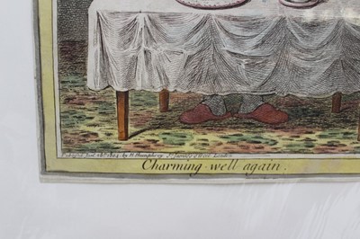 Lot 1033 - James Gillray (1756-1815) two hand coloured etchings, Charming Well Again, published H. Humphrey 1804, 26 x 21cm