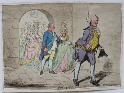 Lot 1036 - James Gillray (1756-1815) hand coloured etching, Polonius, published H Humphrey 1795, 24 x 34cm