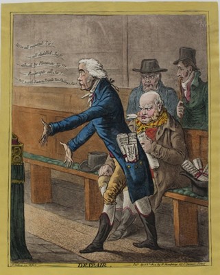 Lot 1038 - James Gillray (1756-1815) hand coloured etching, Despair, published H Humphrey 1802, 24 x 19.5cm