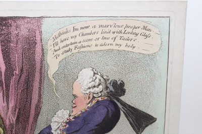 Lot 1046 - James Gillray (1756-1815) hand coloured etching, Lordly Elevation, published H. Humphrey 1802, 27 x 21cm