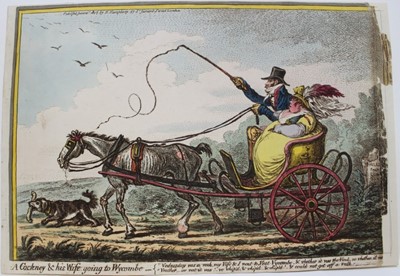 Lot 1049 - James Gillray (1756-1815) hand coloured etching, A Cockney and his Wife Going to Wycombe, 26 x 37cm