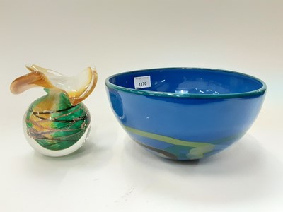 Lot 1170 - Blue art glass bowl, indistinctly signed, and one other art glass item (2)