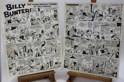 Lot 1058 - Attributed to Reginald Parlett (1904-1991) two pages of original pen and ink illustrations for Billy Bunter, for publication in the Valient, each approximately 52 x 42cm