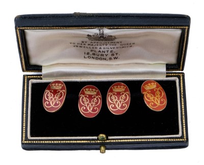 Lot 1 - H.R.H. The Duke of Edinburgh - fine pair of 9ct gold and enamel presentation cufflinks with crowned P ciphers in original box