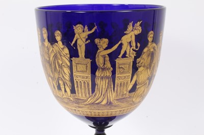 Lot 133 - A large 19th century Bristol blue glass goblet, decorated in tooled gilt with a continuing band of classical figures