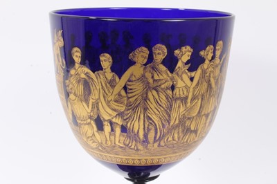 Lot 320 - A large 19th century Bristol blue glass goblet, decorated in tooled gilt with a continuing band of classical figures