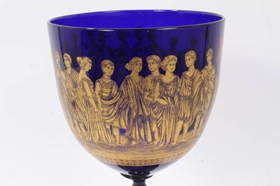 Lot 133 - A large 19th century Bristol blue glass goblet, decorated in tooled gilt with a continuing band of classical figures