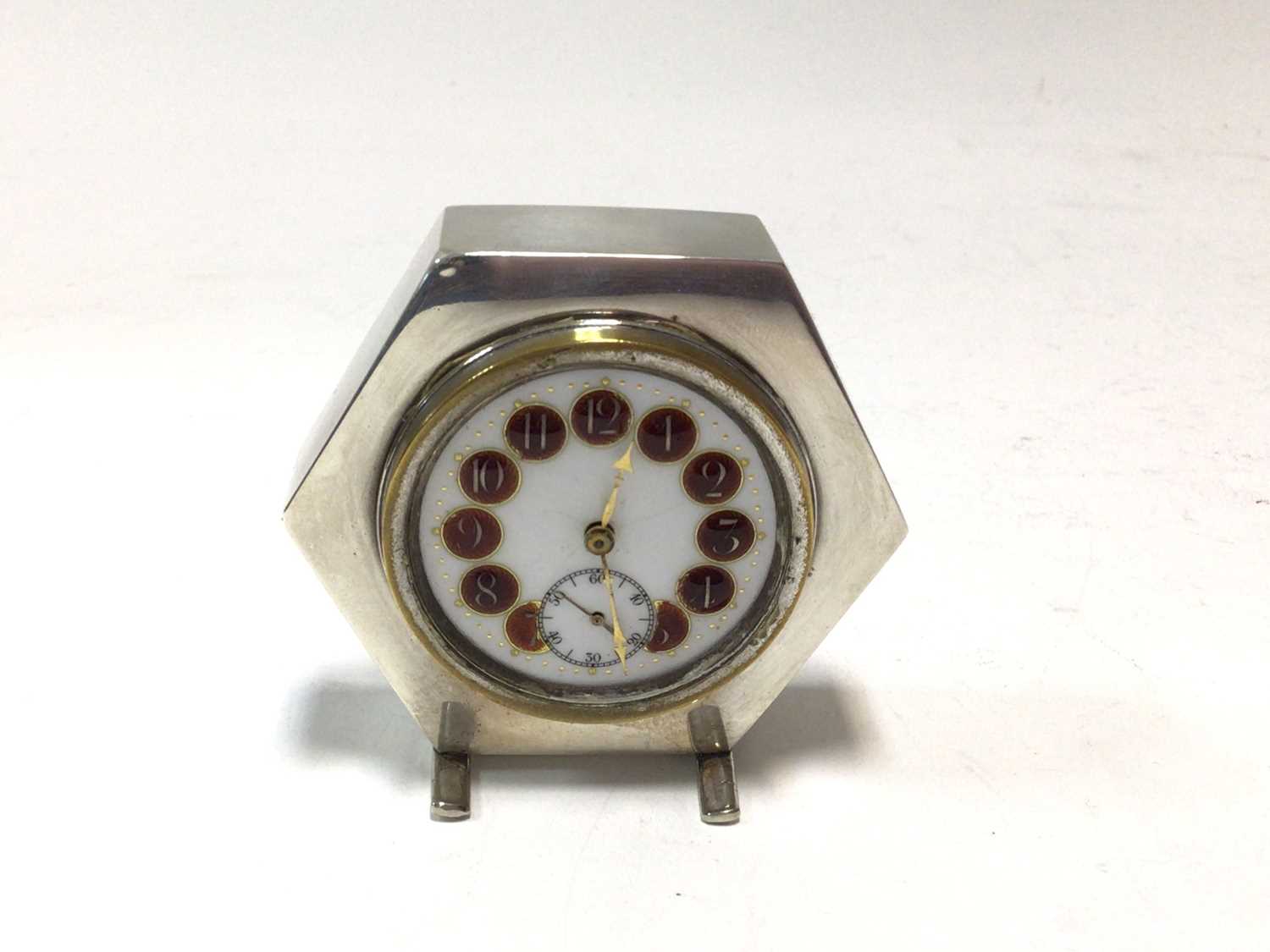 Lot 347 - Silver Hexagonal desk clock