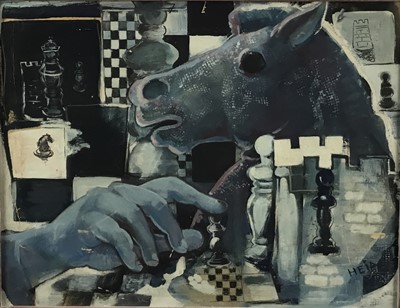 Lot 17 - Heia (Elizabeth Heia-Stocke) (1904-1956), oil on canvas, chess game, signed, 32 x 40cm, framed
