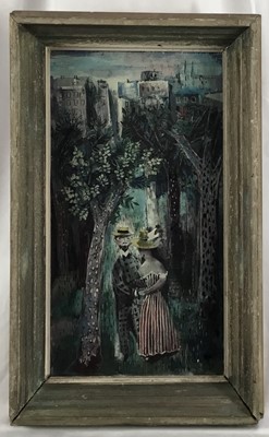 Lot 16 - Heia (Elizabeth Heia-Stocke) (1904-1956), oil on panel, lovers, 35 x 19cm, framed