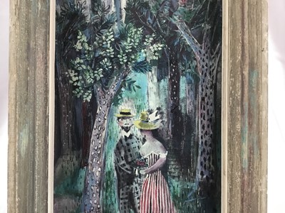 Lot 16 - Heia (Elizabeth Heia-Stocke) (1904-1956), oil on panel, lovers, 35 x 19cm, framed