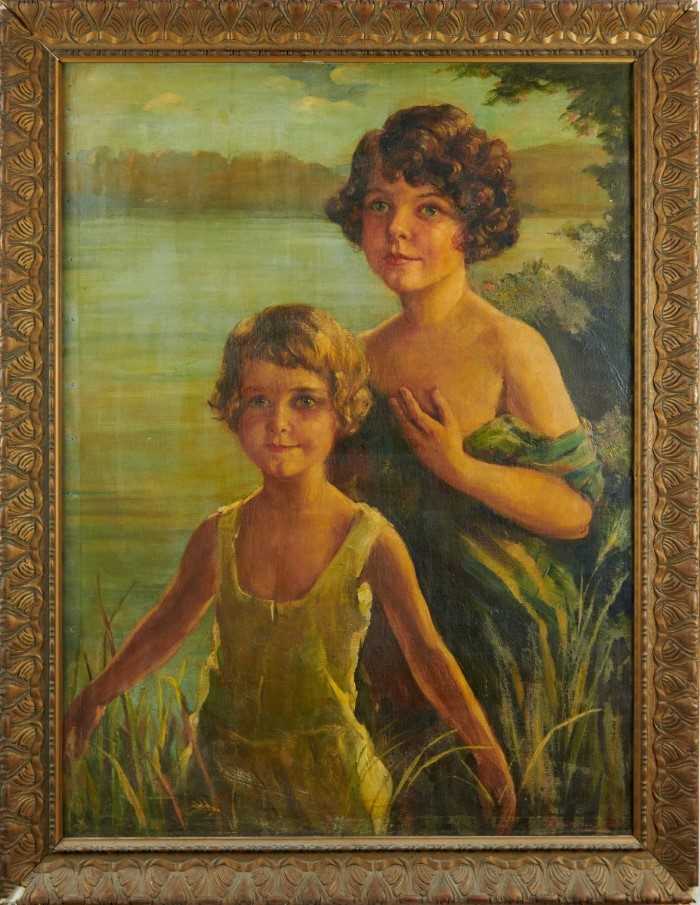 Lot 1298 - Countess Maria Zichy (1892-1963) oil on canvas - Study of two girls, Alice Rebecca and Jean Kendall