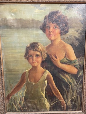 Lot 1298 - Countess Maria Zichy (1892-1963) oil on canvas - Study of two girls, Alice Rebecca and Jean Kendall