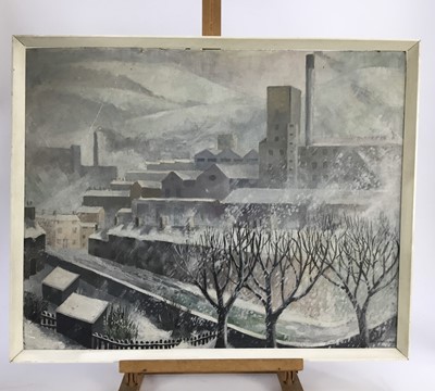 Lot 10 - English School (mid 20th century) oil on board, indistinctly signed, Industrial landscape