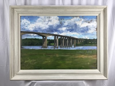 Lot 13 - Henrietta Charteris (b.1979), Orwell Bridge, signed oil on canvas, 84cm x 59cm, framed