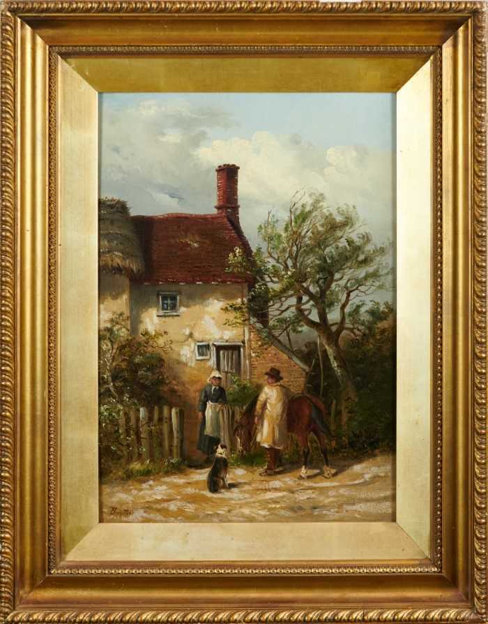 Lot 1212 - Thomas Smythe, oil on panel, Figures beside a cottage