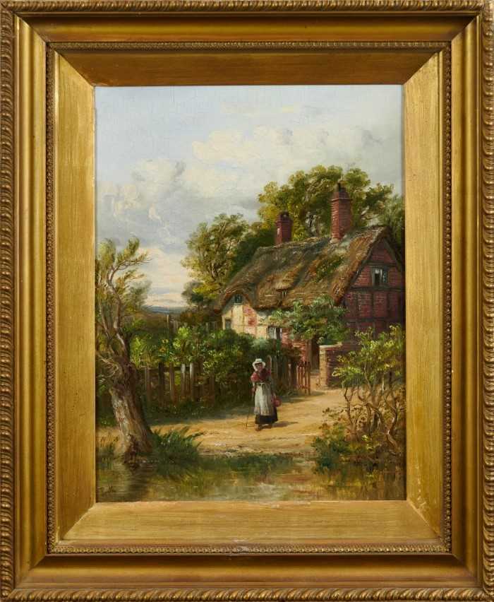 Lot 1213 - Thomas Smythe oil on canvas, figure beside a cottage