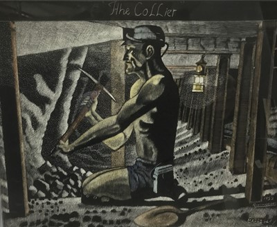 Lot 54 - Ron Gribbons, scraper board, 'The Collier', 1952