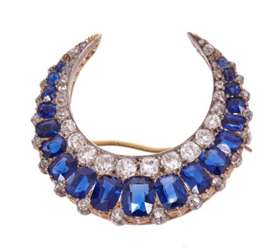 Lot 507 - Fine Victorian sapphire and diamond crescent brooch