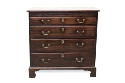 Lot 1288 - Good George III mahogany dressing chest with faux brushing slide, four long graduated drawers with original gilt brass handles and escutcheons on bracket feet, 90cm wide, 47cm deep, 90cm high