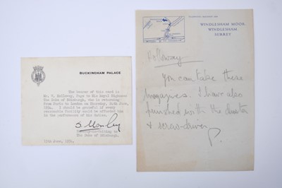 Lot 12 - H.R.H. The Duke of Edinburgh - handwritten pencil note to his Page - written on Windlesham Moor,Windlesham, Surrey headed notepaper ( the house the newly married Royal couple rented while Sunninghi...