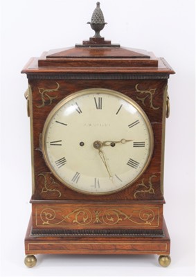 Lot 706 - Regency brass inlaid rosewood bracket clock by J D Bright, Saxmundham