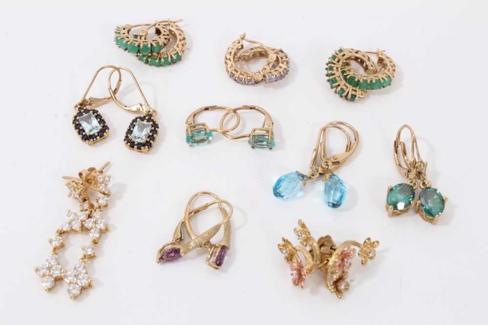 Lot 52 - Ten pairs 9ct gold gem set earrings