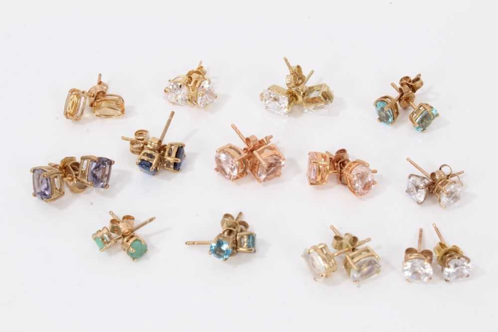 Lot 55 - Thirteen pairs 9ct gold gem set stud earrings